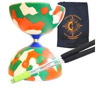 Juggle Dream Red/White/Green Jester Diabolo with Aluminium 'Metal' Sticks and Carry Bag - Rubber Diablo Set