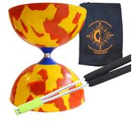 Juggle Dream Red & Yellow Jester Diabolo with Aluminium 'Metal' Sticks and Carry Bag - Rubber Diablo Set