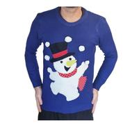 Juggling Snowman Christmas Jumper, Unisex Sweater Blue Xmas Novelty Dress Up, Mens Womens (Large)