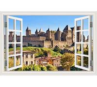JUGGO 3D Fake Window Wall Sticker Mural Decal Europe Castle Architecture Beautiful Landscape Wallpapers PVC Vinyl Stickers (Color : 18, Size : 80x120cm)