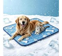 Jugrape Dog Cooling Mat Large 100 x 70cm, Ice Silk Self Cooling Pad with Paw Bone Print, Non-Slip Foldable Washable Anti-Scratch Pet Cool Bed for Dogs Cats Indoor Outdoor Car Crate