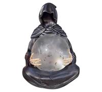 JuHongLeMin Spooky Led Light Up Grim Reaper Crystal Ball - Flying Bats Halloween Snow Globe Decor for Haunted House & Party(A with Ball)