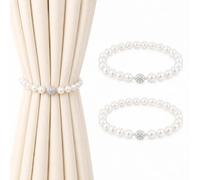 Juhuifu 2 Pack Magnetic Curtain Tie Backs, Decorative Magnetic Curtain Tiebacks, 40cm Elegant Pearl Curtains Tie Backs, Strong Magnetics Ties Back for Living Room, Bedroom