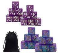 Juhuifu 24 Pcs Magic Life Counter Dice, ±1/±6 Counters, Six-Sided Dice, Compatible with Commander Deck CCG MTG TCG, for Card Enthusiasts and Gaming Party, (with Velvet Pouch)