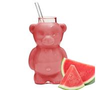 Juice Bear Bottle - Cartoon Glass Cup, Cute Tea Coffee Drinking Cup | 300ml Clear Glass Design Ergonomic Shape Fun Bear Mug Espresso Juice Beer CupHome Office Kitchen Use