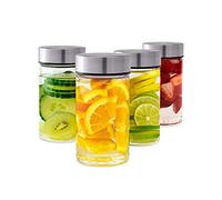 Juice Bottles - 4 Pack Wide Mouth Glass Bottles & Stainless Steel Lids,10oz