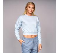 Juice Catalina Women's Cropped Drop Shoulder Sweatshirt - Relaxed Fit with Back Neck Graphic in Blue | Size: Large Juice Blue L