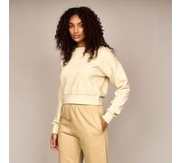 Juice Catalina Women's Cropped Drop Shoulder Sweatshirt - Relaxed Fit with Back Neck Graphic in Stone | Size: Medium Juice Stone M