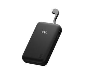 Juice Eco Integrated Power Bank, Portable Charger 10,000 mAh with Built-in Cable & Digital Display, USB-C Output, Power Bank for iPhone 15 16 17 Pro Max, Samsung, Xiaomi, Android, iPad, DJI - Black