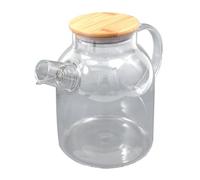 Juice Jug with Bamboo Cover Glass Filter 1.6l | Stainless Steel and Glass Build, Spill-free Pouring, for Hot or Cold Drinks, Tea Brewing, Fruit Slices