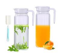 Juice Jugs with Lid for Fridge, HOVCEH 2 Pack Acrylic Pitcher Jug with Lid and Handle, 1.1L Clear Water Juice Container Fridge Door Jug, Unbreakable Pitcher for for Cocktail, Milk, Juice, Tea