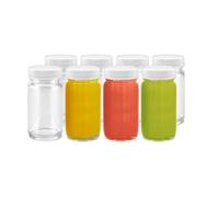 Juice Shot Bottles Set - Wide Mouth for Juicing, Beverage Storage, Liquids, 2 oz, Clear Glass with White Caps, Reusable, Leak Proof, Jars (8 pack)