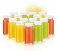Juice Shot Bottles Set - Wide Mouth for Juicing, Beverage Storage, Liquids, 2 oz, Clear Small Glass Bottles with White Caps, Reusable, Leak Proof, Jars (16 pack)