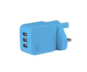 Juice Triple USB port universal mains charger for use with Apple iPads, iPhones & other Smartphones & Devices, Aqua