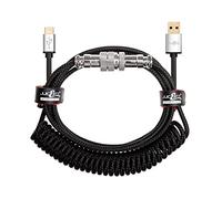 JuicEBitz USB A to Aviator GX16 to USB Type C Retractable Coiled Cable compatible with Ducky, Anne Pro, Tofu65 Mechanical Keyboard (Black)