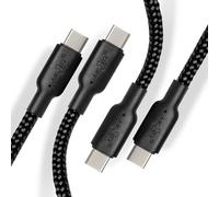 JuicEBitz USB C to USB C Charger Cable, 100W Fast Charging Cable [2-Pack 1.5m, Black] QC4.0 PD 5A, Braided Phone Type C Lead for iPhone 15 iPad Air MacBook Pro Samsung S24 S23 Google Pixel etc
