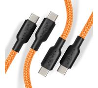 JuicEBitz USB C to USB C Charger Cable, 100W Fast Charging Cable [2-Pack 1.5m, Orange] QC4.0 PD 5A, Braided Phone Type C Lead for iPhone 15 iPad Air MacBook Pro Samsung S24 S23 Google Pixel etc