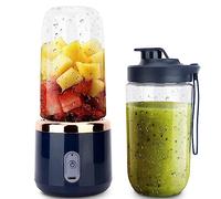 Juicer Cup, Portable Blender, Mini Blender, 400ml 6 Blades Strong Power Electric Juicer Cup USB Charging One-key Start Wireless Automotive Travel Fruit Juicer (Blue)