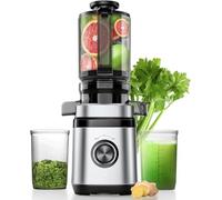 Juicer Machines, Cold Press Juicer with 110mm Wide Feed Chute, 1.2L Capacity, 350W Slow Masticating Juicer Whole Fruit and Vegetable, High Juice Yield, Large Auger, Easy to Clean, Silver