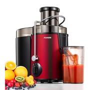 Juicer Machines, FOHERE Centrifugal Juicer Extractor Max Power 900W with Large 3” Feed Chute for Whole Fruit and Vegetables, Easy to Clean, 3 Speed Control, Cleaning Brush and Recipe Included, Red