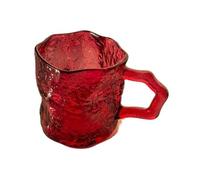 Juices 7Oz Glacier Texture Drinking Glass, Solid Clear Cups with Handle for Water Milk Juice Coffee Soda(Red)