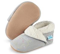 Juicy Bumbles Suede Baby Slippers - Non Slip, Fleece Lined Toddler Slippers - Grey, Size 3-4 UK