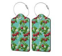 Juicy Cherry and Flower Stainless Steel Ring Leather Luggage Tags for Suitcases 2 Pcs