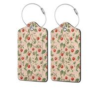 Juicy Cherry and White Flower Stainless Steel Ring Leather Luggage Tags for Suitcases 2 Pcs