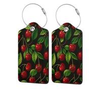 Juicy Cherry Stainless Steel Ring Leather Luggage Tags for Suitcases 2 Pcs