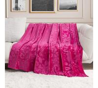 Juicy Couture 60" x 90" Oversized Embossed Plush Throw Blanket, Bow Animal Hot Pink Designer Bed Blanket