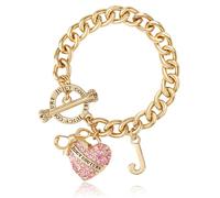 Juicy Couture 7.5" Pink Stone Heart Toggle Bracelet