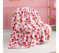 Juicy Couture Berry Happy 50" x 70" Plush Throw Blanket, Pink - Decorative Blankets for Sofas, Throws for Chairs, and Beds