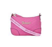 Juicy Couture Blank Canvas Crossbody Bag, Pink, Embossed Logo Pattern with Rhinestone Detail, 10x8x2 Inches, Adjustable Strap