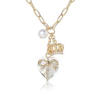 Juicy Couture Bow Wrap Puffy Heart Cluster Necklace for Women 18"+2"