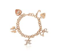 Juicy Couture Bracelet 7-7.5", Goldtone Charm Bracelets for Women with 6 Different Charms Featuring Clear Stones, 7, Metal, crystal