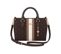 Juicy Couture Bright and Bold Tote Bag, Chocolate Brown | Monogram Print, Gold-Tone Hardware, Key Charm Detail, 13" x 10.5" x 5", Crossbody Strap Included