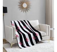 Juicy Couture Cabana Plush Black Striped 50"X70" Fuzzy Throw Blanket - Luxurious Microfiber Plush Blanket for Ultimate Comfort and Cozy Warmth