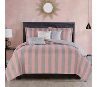 Juicy Couture Cabana Stripe Reversible Bedding Set - Queen/Full Size - Pink and Grey Stripe Print - 6 Piece Set - Includes 1 90 x 90 Comforter 3 Dec