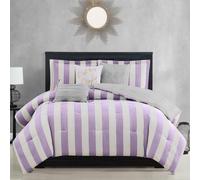 Juicy Couture Cabana Stripe Reversible Bedding Set - Twin/Twin XL Size - Lavender/White Stripe Print - 5 Piece Set - Includes 1 66" x 90" Comforter, 3