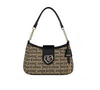 Juicy Couture Call It A Classic Shoulder Bag Monogram Logo Chain Strap Flap Closure 10" x 7", Black Beige, One Size, Shoulder Bag, Hobo, Contemporary, Designer