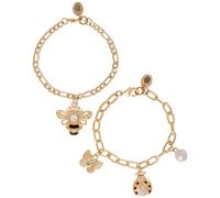 Juicy Couture Charm Bracelets for Women 2-Piece Set, 7.5" Gold-Tone Bracelet Set with Insect and Bee Charms and Rhinestones