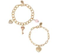 Juicy Couture Charm Bracelets for Women 2-Piece Set, 7.5" Gold-Tone Bracelet Set with Key, Pink Crystal, and Heart Charms