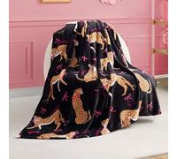 Juicy Couture Cheetah in Bows 127 cm x 178 cm Plush Blanket, Black - Decorative Blankets for Sofas, Chair Bedspreads and Beds