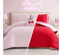 Juicy Couture Cherry Script Reversible Comforter Bed in a Bag Set, Light Pink/Red, Twin