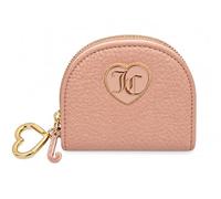Juicy Couture Chic Coalition Half Moon Zip Around Wallet, Dusty Blush | Chocolate Brown, 4.5"W x 4"H x 1"D, Inside Mirror, Gold-Tone Hardware, Heart Keychain Clip