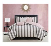 Juicy Couture - Comforter Set Cabana Stripe Design Twin Bedding 5 Piece Set Includes 1 Comforter 1 Sham and 3 Decorative Pillows 100% Microfiber