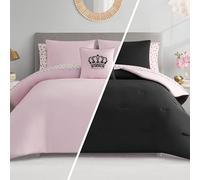 Juicy Couture Crown Sparkle Solid Reversible Bed in a Bag Comforter Set, Black/Light Pink, Twin