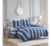 Juicy Couture Denim Stripe King Duvet Cover Set - 3-Piece Machine Washable Reversible Blue Bedding Duvet Cover and Sham Set