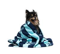 Juicy Couture Dog Towel - 100% Microfiber, Navy Blue/Turquoise Heart Paw Stripes, Absorbent Quick Dry