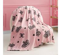 Juicy Couture Elegant Crown Diamond 50x69 Inch Plush Blanket, Pink - Decorative Blankets for Sofas, Throws for Chairs and Beds
